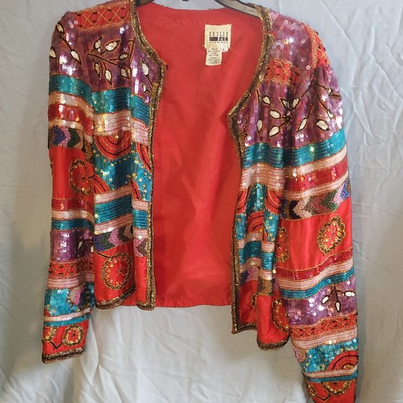 Leslie Fay Vintage Sequin Jacket Multi
